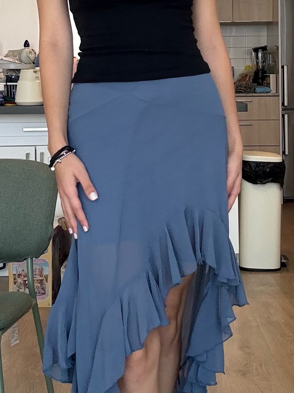 Urban Outfitters Dusty Blue High-Low Ruffle Skirt